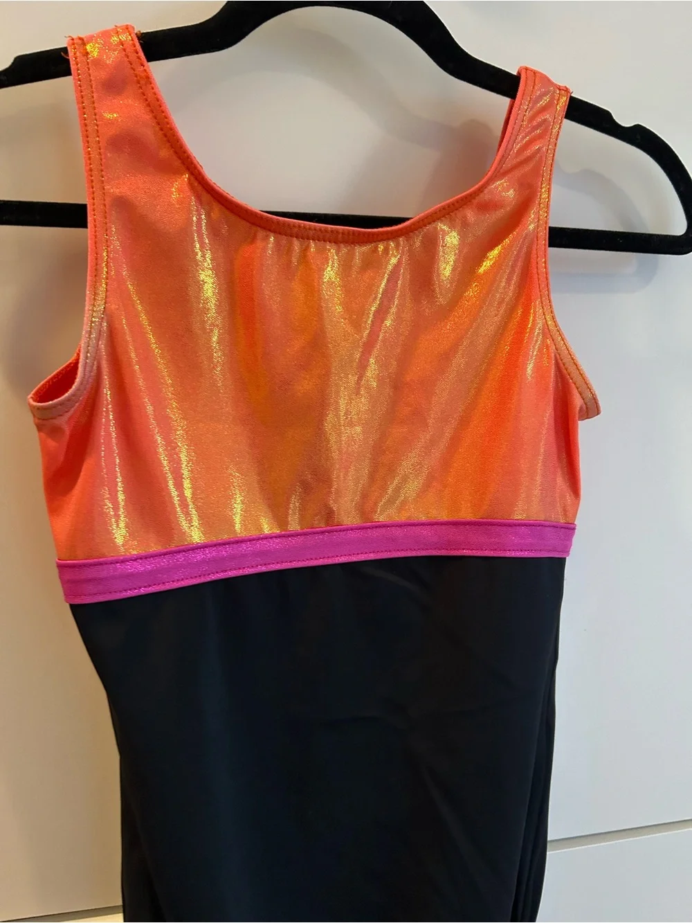 balera Orange Shimmer & Pink Trim Black Tank Leotard - Size LC